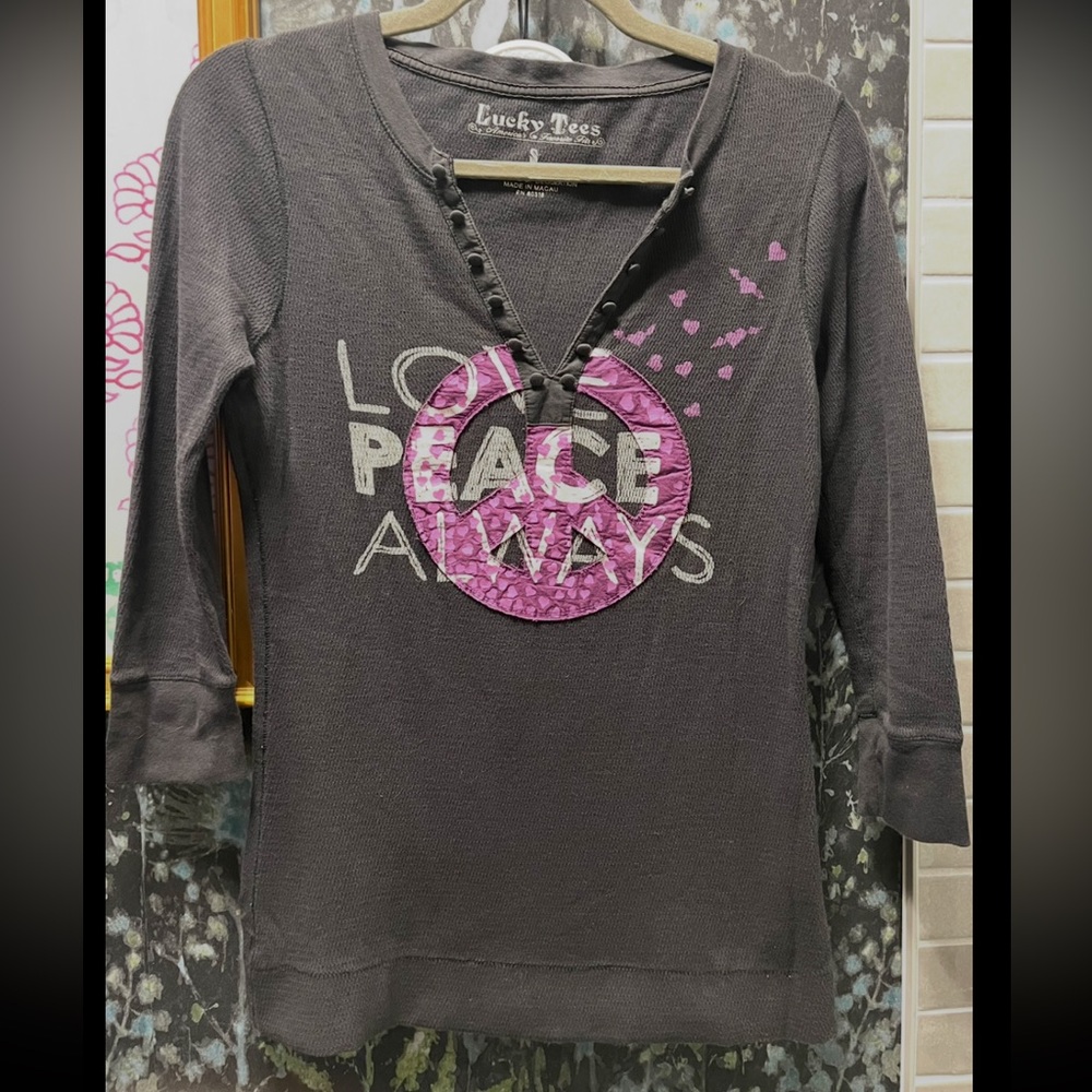 Vintage Lucky Brand Gray Cotton Long Sleeve Tee